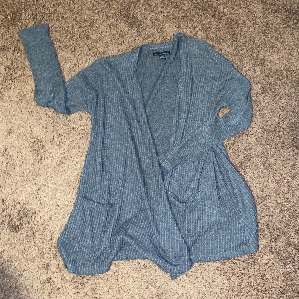 Grey American Eagle Waffle Knit Cardigan